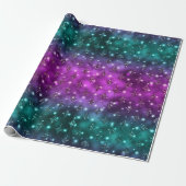 Aquamarin und rosa Ombre Glitzer Celestial Muster Geschenkpapier (Ungerollt)