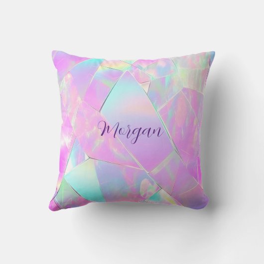 Aquamarin- und rosafarbenes Design, Name des Skrip Kissen (Rückseite)