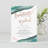 Aquamarin und Rose Geode Bachelorette Wochenende Einladung (Stehend Vorderseite)