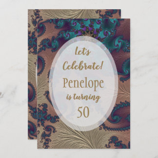 Aquamarin und Rose Gold Feathery Fraktal 50. Gebur Einladung