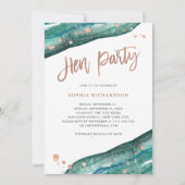 Aquamarin und Rose Gold Geode Hen Party mit Routen Einladung (Vorderseite)