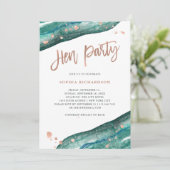 Aquamarin und Rose Gold Geode Hen Party mit Routen Einladung (Stehend Vorderseite)