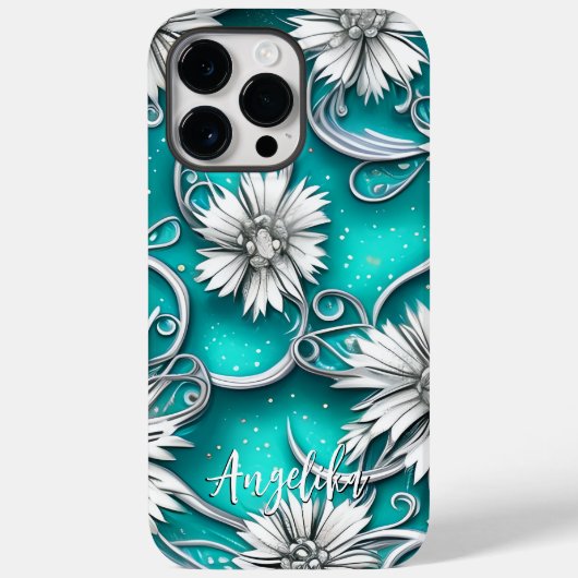Aquamarin und silber Moderne Abstrakte Blume Case-Mate iPhone Hülle (Rückseite)