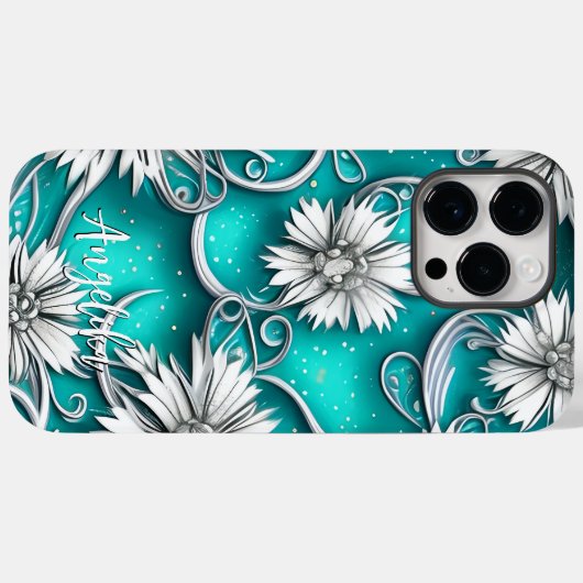 Aquamarin und silber Moderne Abstrakte Blume Case-Mate iPhone Hülle (Rückseite (Horizontal))