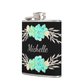 Aquamarin und silberfarbener Monogramm-Kolben Flachmann (Links)