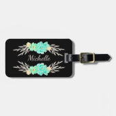 Aquamarin- und Silbertablett für Monogramm Gepäckanhänger (Vorderseite horizontal)