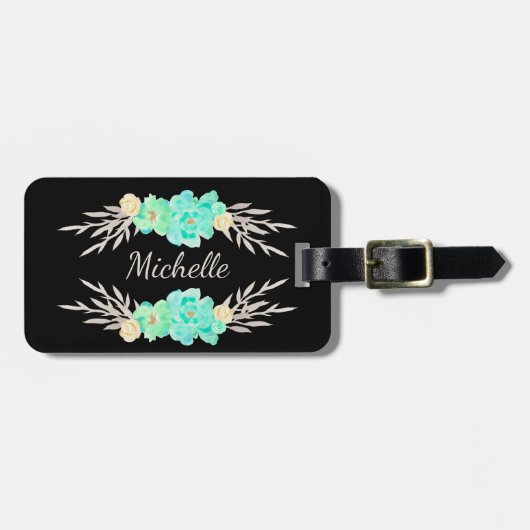 Aquamarin- und Silbertablett für Monogramm Gepäckanhänger (Vorderseite horizontal)