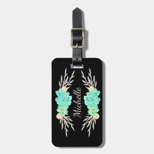 Aquamarin- und Silbertablett für Monogramm Gepäckanhänger (Vorderseite vertikal)