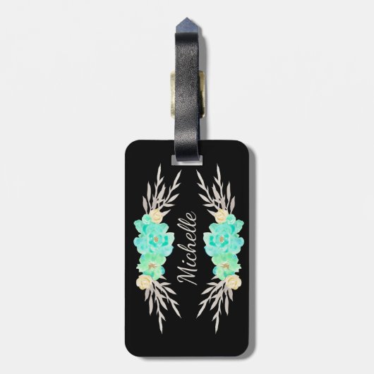 Aquamarin- und Silbertablett für Monogramm Gepäckanhänger (Rückseite vertikal)