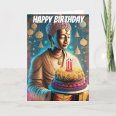 Aquamarin und Tan Buddha Birthday Karte (Vorderseite)