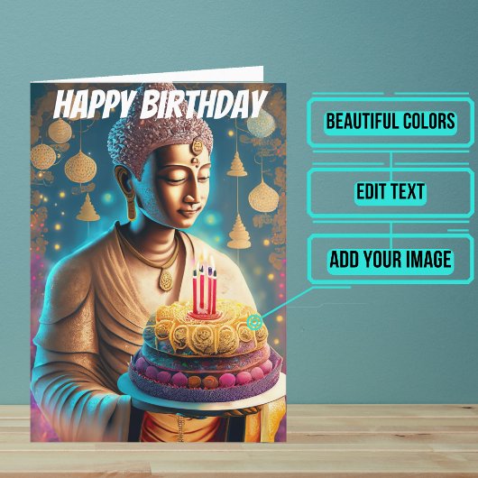 Aquamarin und Tan Buddha Birthday Karte