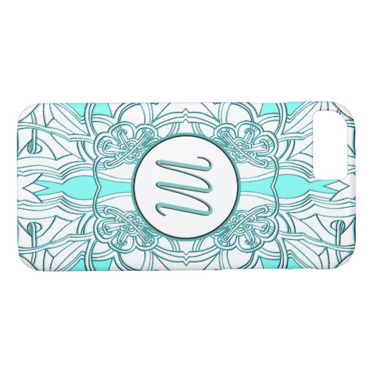 Aquamarin und türkis Mit Monogramm Case-Mate iPhone Hülle (Rückseite (Horizontal))