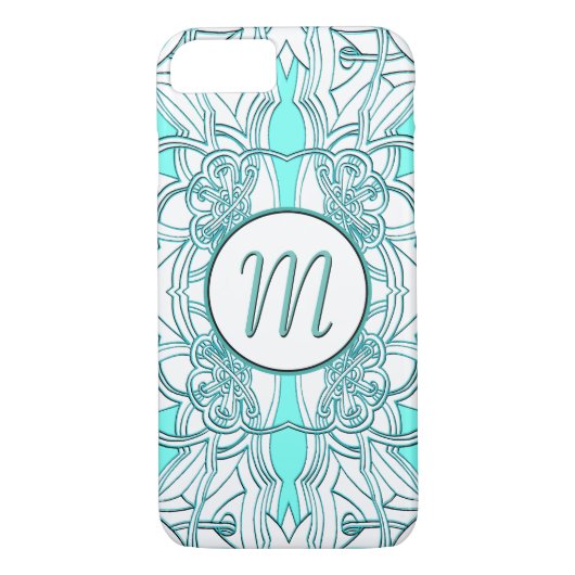 Aquamarin und türkis Mit Monogramm Case-Mate iPhone Hülle (Rückseite)