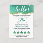 Aquamarin und weiß mit Gold Glitzer Vielen Dank Lo Visitenkarte (Vorderseite)