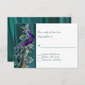Aquamarin und weiß mit Peacock Wedding RSVP Card (Vorne/Hinten)
