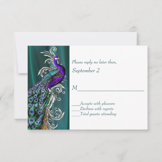 Aquamarin und weiß mit Peacock Wedding RSVP Card Karte (Vorderseite)