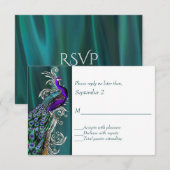 Aquamarin und weiß mit Peacock Wedding RSVP Card Karte (Vorne/Hinten)
