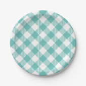 Aquamarin und White Gingham Kariert Pappteller (Vorderseite)