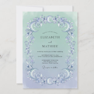 Aquamarin-Verbenen-Filigran-Eukalyptus-Hochzeit Einladung