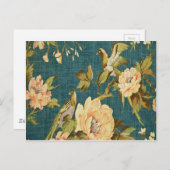 aquamarin, Vintag, blumengeschmückt, vogel,viktori Postkarte (Vorne/Hinten)