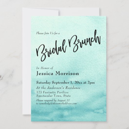 Aquamarin Watercolor Ombre Bridal Brunch Einladung (Vorderseite)