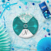 Aquamarin & weiß Damask Bling Bow Glam Sweet 16 Pa Pappteller (Party)