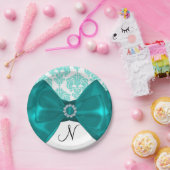 Aquamarin & weiß Damask Bling Bow Glam Sweet 16 Pa Pappteller (Party)