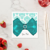 Aquamarin & weiß Damask Bling Bow Glam Sweet 16 Pa Serviette (Beispiel)