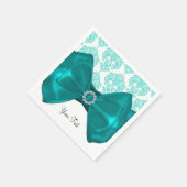 Aquamarin & weiß Damask Bling Bow Glam Sweet 16 Pa Serviette (Ecke)