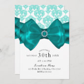 Aquamarin & weiß Damask Bow Glam Chic Sweet 16 Par Einladung (Vorne/Hinten)