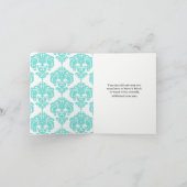 Aquamarin & weiß Damask Chic Modern Elegant Vielen Dankeskarte (Innenseite)