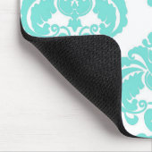 Aquamarin & weiß Damaske Chic Modernes, elegantes  Mousepad (Ecke)