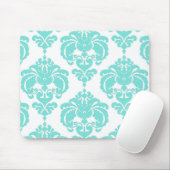 Aquamarin & weiß Damaske Chic Modernes, elegantes  Mousepad (Mit Mouse)