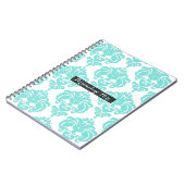 Aquamarin & weiß Damaske Chic Modernes, elegantes  Notizblock (Linke Seite)