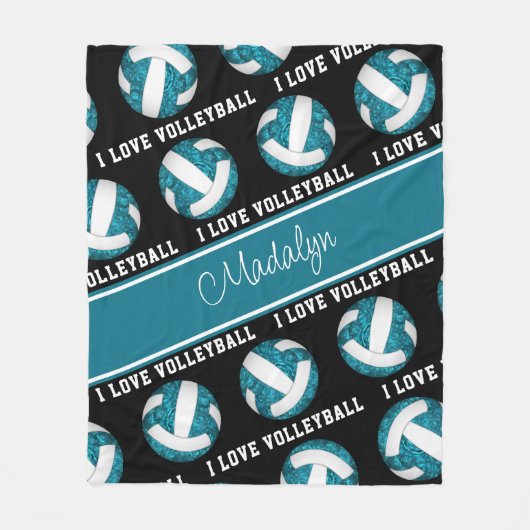 aquamarin weiß I Liebe Volleyball mädchenhaft pers Fleecedecke (Vorderseite)