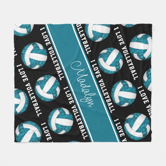 aquamarin weiß I Liebe Volleyball mädchenhaft pers Fleecedecke (Vorderseite (Horizontal))
