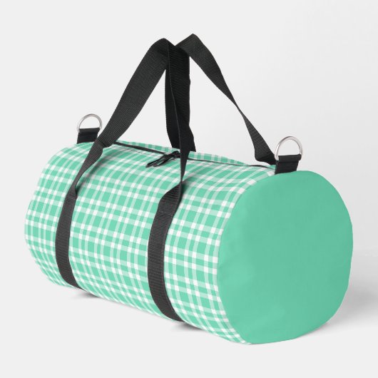 Aquamarin Weiß Karomuster Klein Duffle Bag (Linke Seite)