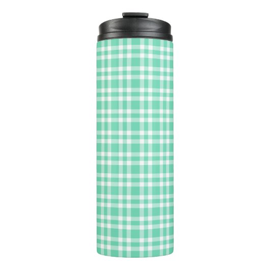 Aquamarin Weiß Karomuster Thermosbecher (Vorderseite)