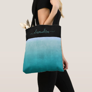 Aquamarin Weiß rustikale ombre personalisiert Tasche