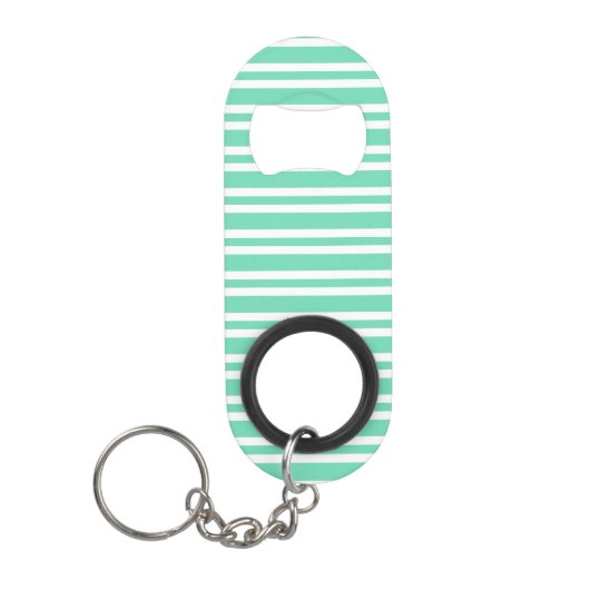 Aquamarin Weiß Streifen Muster Mini Flaschenöffner (Vorderseite)