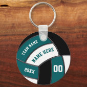 Aquamarin, weiß und schwarz, Volleyball-Schlüssela Schlüsselanhänger (Vorderseite)