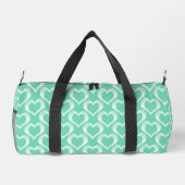Aquamarin Weiße Herzen Muster Duffle Bag (Rückseite)