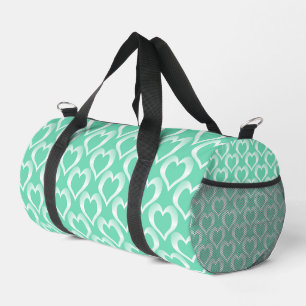 Aquamarin Weiße Herzen Muster Duffle Bag