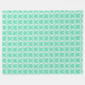 Aquamarin Weiße Herzen Muster Fleecedecke (Vorderseite (Horizontal))