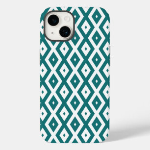 Aquamarin-weiße Rautenmuster Case-Mate iPhone 14 Hülle