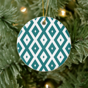 Aquamarin-weiße Rautenmuster Keramik Ornament