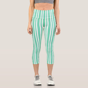 Aquamarin Weiße Streifen Muster Capri Leggings