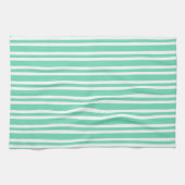 Aquamarin Weiße Streifen Muster Geschirrtuch (Horizontal)