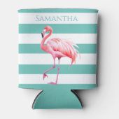 Aquamarin weiße Streifen Rosa Flamingo Personalisi Dosenkühler (Vorderseite)
