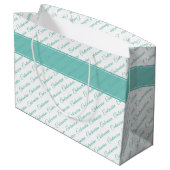 Aquamarin-weiße Typografie-Muster - 100. Große Geschenktüte (Rückseite Schrägansicht)